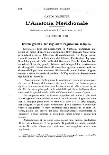 L'agricoltura coloniale organo dell'Istituto agricolo coloniale italiano e dell'Ufficio agrario sperimentale dell'Eritrea