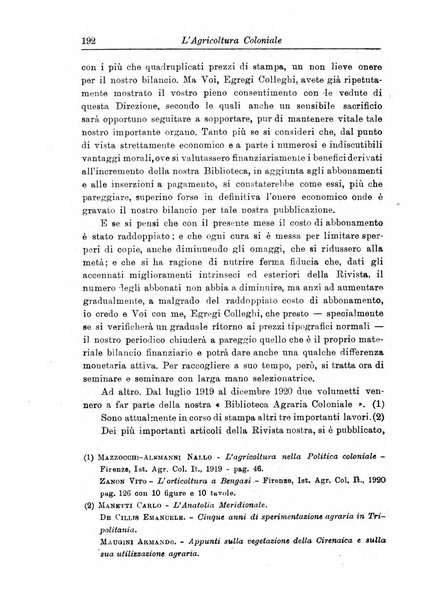 L'agricoltura coloniale organo dell'Istituto agricolo coloniale italiano e dell'Ufficio agrario sperimentale dell'Eritrea