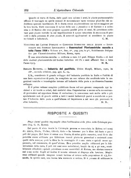 L'agricoltura coloniale organo dell'Istituto agricolo coloniale italiano e dell'Ufficio agrario sperimentale dell'Eritrea