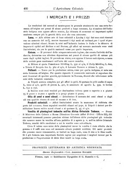 L'agricoltura coloniale organo dell'Istituto agricolo coloniale italiano e dell'Ufficio agrario sperimentale dell'Eritrea