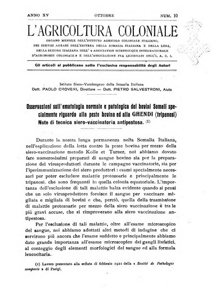 L'agricoltura coloniale organo dell'Istituto agricolo coloniale italiano e dell'Ufficio agrario sperimentale dell'Eritrea