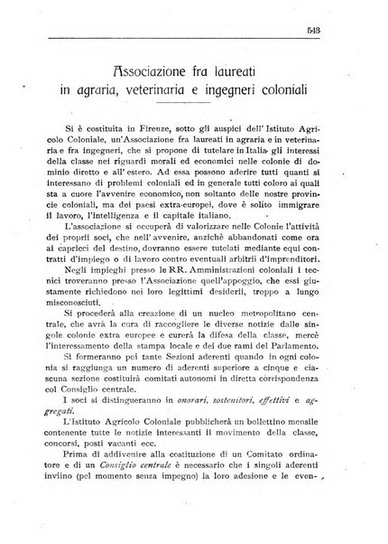 L'agricoltura coloniale organo dell'Istituto agricolo coloniale italiano e dell'Ufficio agrario sperimentale dell'Eritrea