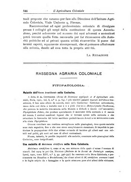 L'agricoltura coloniale organo dell'Istituto agricolo coloniale italiano e dell'Ufficio agrario sperimentale dell'Eritrea