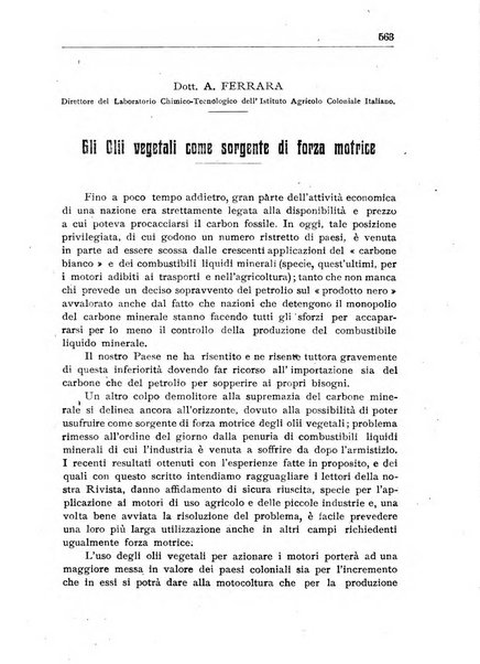 L'agricoltura coloniale organo dell'Istituto agricolo coloniale italiano e dell'Ufficio agrario sperimentale dell'Eritrea