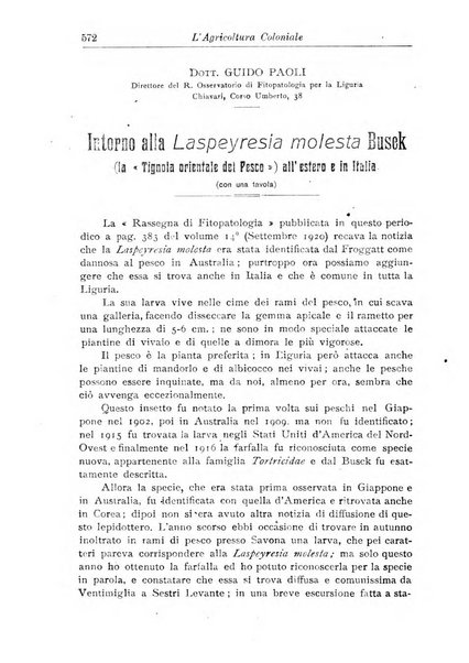 L'agricoltura coloniale organo dell'Istituto agricolo coloniale italiano e dell'Ufficio agrario sperimentale dell'Eritrea