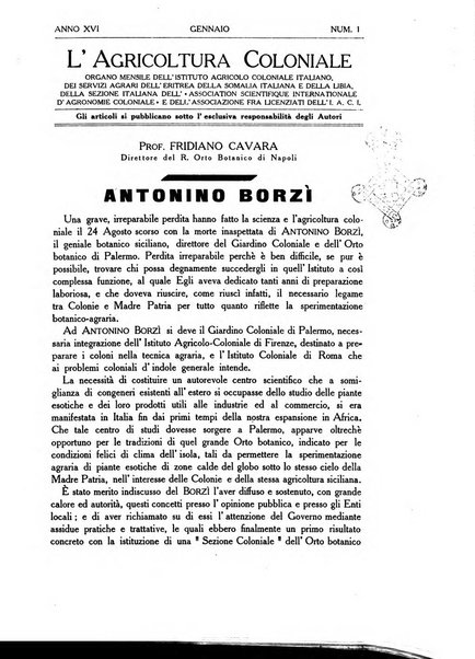 L'agricoltura coloniale organo dell'Istituto agricolo coloniale italiano e dell'Ufficio agrario sperimentale dell'Eritrea