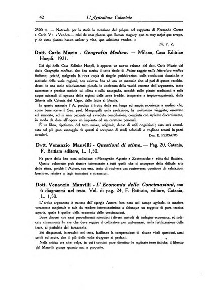 L'agricoltura coloniale organo dell'Istituto agricolo coloniale italiano e dell'Ufficio agrario sperimentale dell'Eritrea