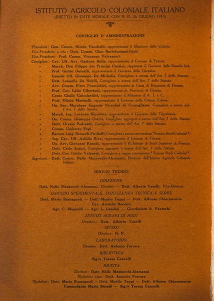 L'agricoltura coloniale organo dell'Istituto agricolo coloniale italiano e dell'Ufficio agrario sperimentale dell'Eritrea