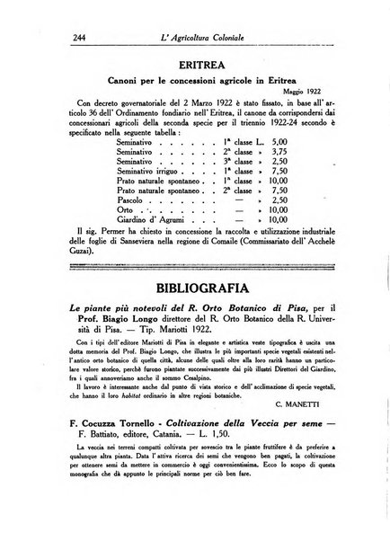 L'agricoltura coloniale organo dell'Istituto agricolo coloniale italiano e dell'Ufficio agrario sperimentale dell'Eritrea