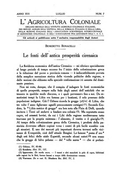 L'agricoltura coloniale organo dell'Istituto agricolo coloniale italiano e dell'Ufficio agrario sperimentale dell'Eritrea