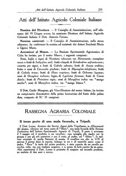 L'agricoltura coloniale organo dell'Istituto agricolo coloniale italiano e dell'Ufficio agrario sperimentale dell'Eritrea