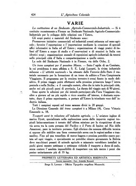 L'agricoltura coloniale organo dell'Istituto agricolo coloniale italiano e dell'Ufficio agrario sperimentale dell'Eritrea