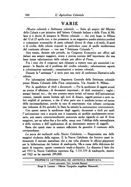 L'agricoltura coloniale organo dell'Istituto agricolo coloniale italiano e dell'Ufficio agrario sperimentale dell'Eritrea