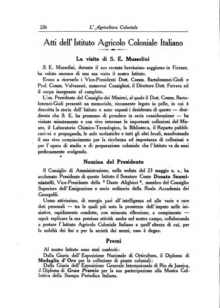 L'agricoltura coloniale organo dell'Istituto agricolo coloniale italiano e dell'Ufficio agrario sperimentale dell'Eritrea