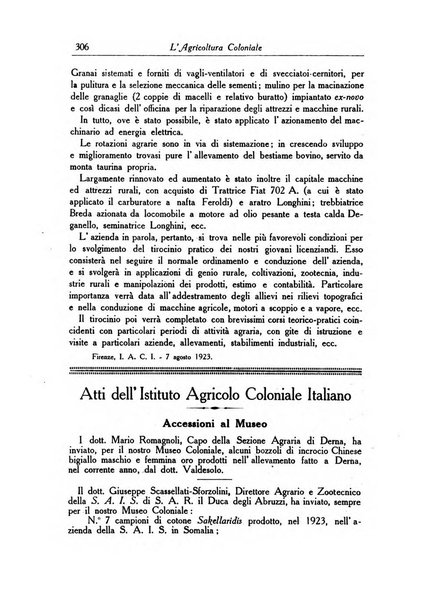 L'agricoltura coloniale organo dell'Istituto agricolo coloniale italiano e dell'Ufficio agrario sperimentale dell'Eritrea