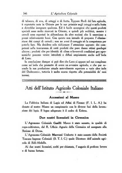 L'agricoltura coloniale organo dell'Istituto agricolo coloniale italiano e dell'Ufficio agrario sperimentale dell'Eritrea