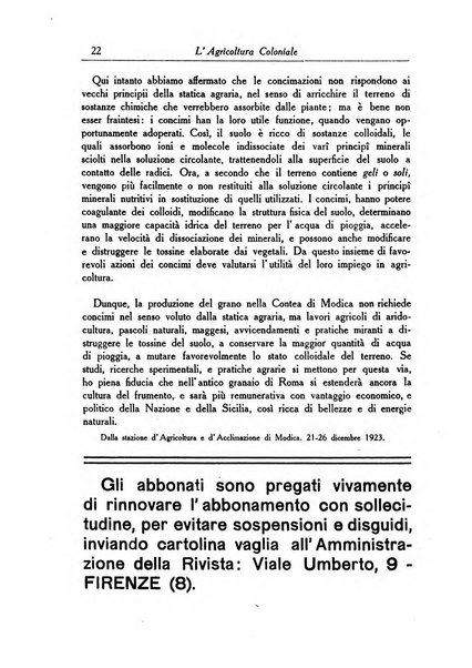 L'agricoltura coloniale organo dell'Istituto agricolo coloniale italiano e dell'Ufficio agrario sperimentale dell'Eritrea