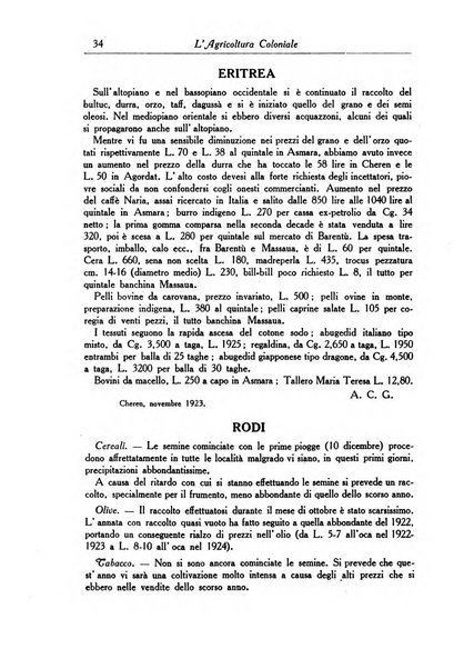 L'agricoltura coloniale organo dell'Istituto agricolo coloniale italiano e dell'Ufficio agrario sperimentale dell'Eritrea