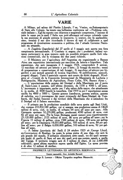 L'agricoltura coloniale organo dell'Istituto agricolo coloniale italiano e dell'Ufficio agrario sperimentale dell'Eritrea