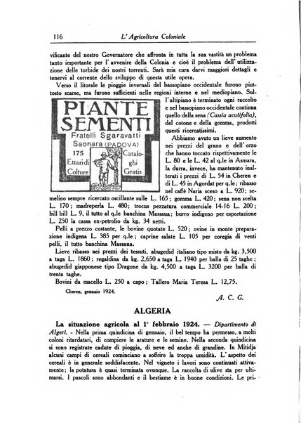 L'agricoltura coloniale organo dell'Istituto agricolo coloniale italiano e dell'Ufficio agrario sperimentale dell'Eritrea