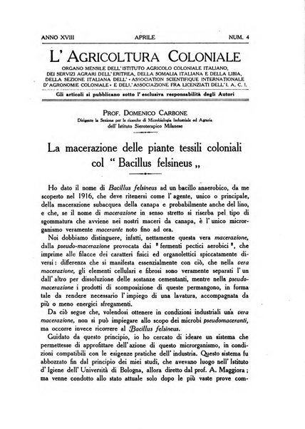 L'agricoltura coloniale organo dell'Istituto agricolo coloniale italiano e dell'Ufficio agrario sperimentale dell'Eritrea