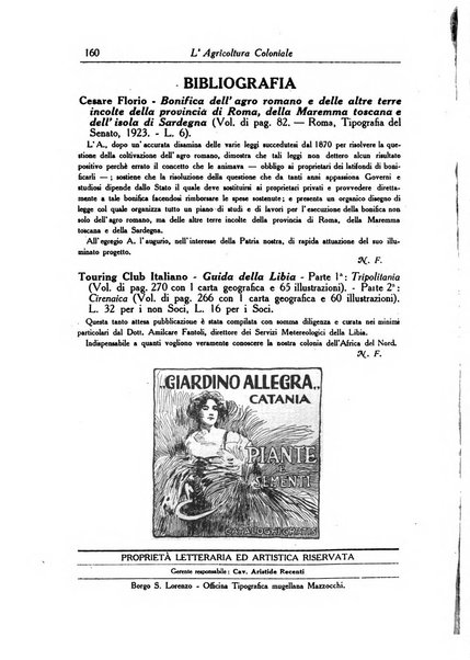 L'agricoltura coloniale organo dell'Istituto agricolo coloniale italiano e dell'Ufficio agrario sperimentale dell'Eritrea