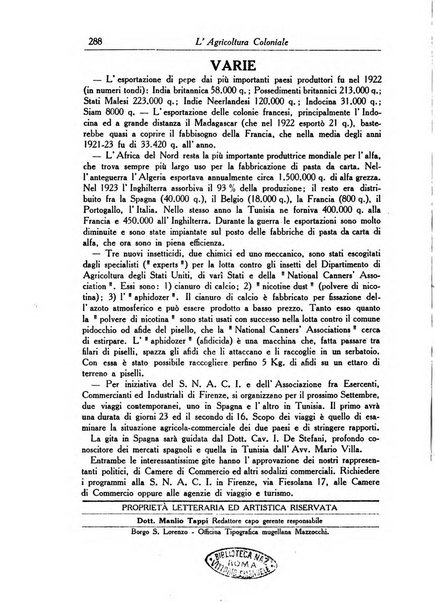 L'agricoltura coloniale organo dell'Istituto agricolo coloniale italiano e dell'Ufficio agrario sperimentale dell'Eritrea