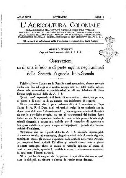 L'agricoltura coloniale organo dell'Istituto agricolo coloniale italiano e dell'Ufficio agrario sperimentale dell'Eritrea