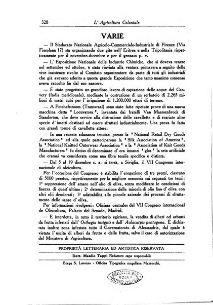 L'agricoltura coloniale organo dell'Istituto agricolo coloniale italiano e dell'Ufficio agrario sperimentale dell'Eritrea