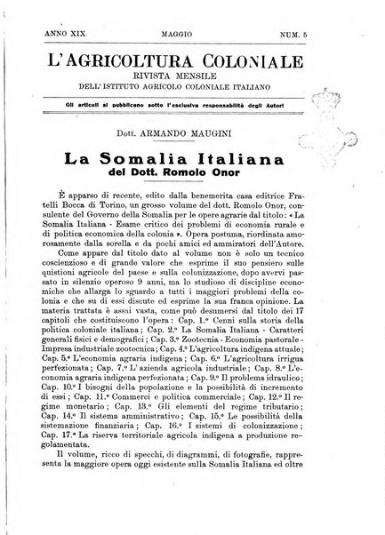 L'agricoltura coloniale organo dell'Istituto agricolo coloniale italiano e dell'Ufficio agrario sperimentale dell'Eritrea