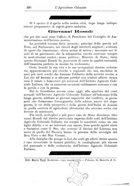 L'agricoltura coloniale organo dell'Istituto agricolo coloniale italiano e dell'Ufficio agrario sperimentale dell'Eritrea