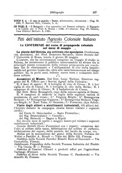 L'agricoltura coloniale organo dell'Istituto agricolo coloniale italiano e dell'Ufficio agrario sperimentale dell'Eritrea