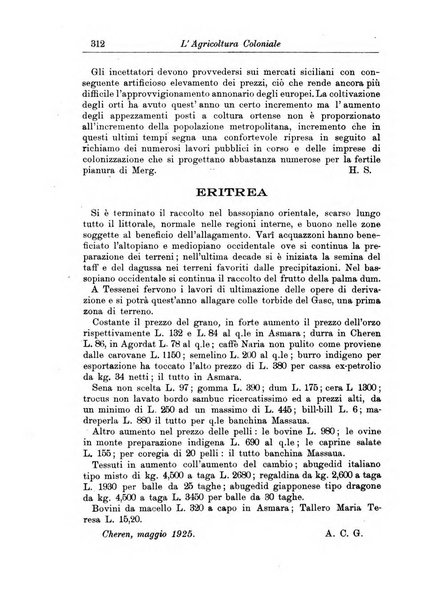 L'agricoltura coloniale organo dell'Istituto agricolo coloniale italiano e dell'Ufficio agrario sperimentale dell'Eritrea