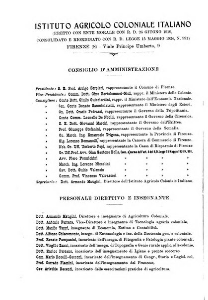 L'agricoltura coloniale organo dell'Istituto agricolo coloniale italiano e dell'Ufficio agrario sperimentale dell'Eritrea