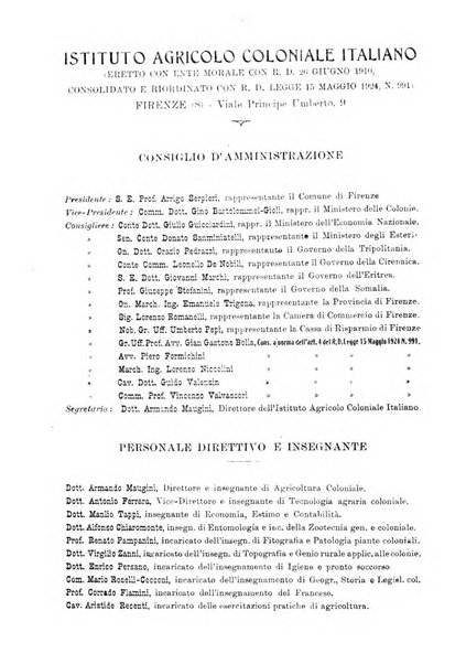 L'agricoltura coloniale organo dell'Istituto agricolo coloniale italiano e dell'Ufficio agrario sperimentale dell'Eritrea