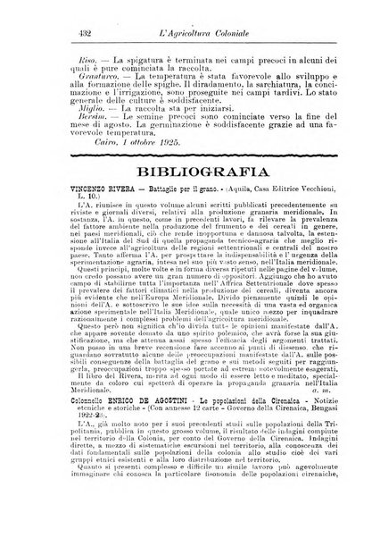 L'agricoltura coloniale organo dell'Istituto agricolo coloniale italiano e dell'Ufficio agrario sperimentale dell'Eritrea