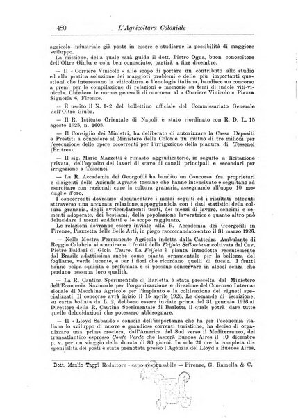 L'agricoltura coloniale organo dell'Istituto agricolo coloniale italiano e dell'Ufficio agrario sperimentale dell'Eritrea