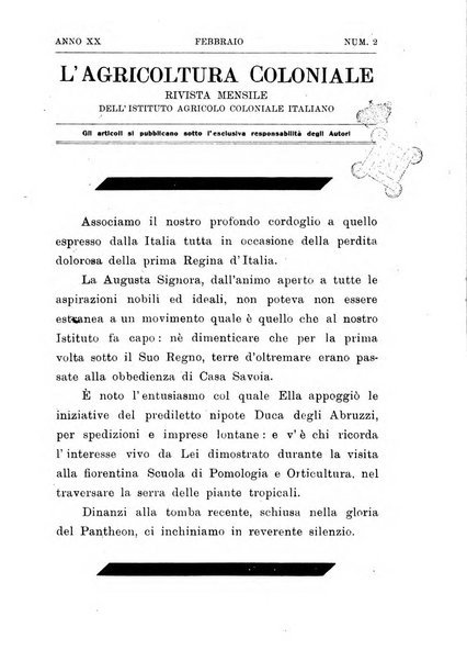 L'agricoltura coloniale organo dell'Istituto agricolo coloniale italiano e dell'Ufficio agrario sperimentale dell'Eritrea