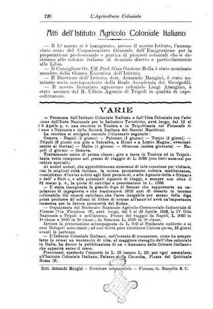 L'agricoltura coloniale organo dell'Istituto agricolo coloniale italiano e dell'Ufficio agrario sperimentale dell'Eritrea