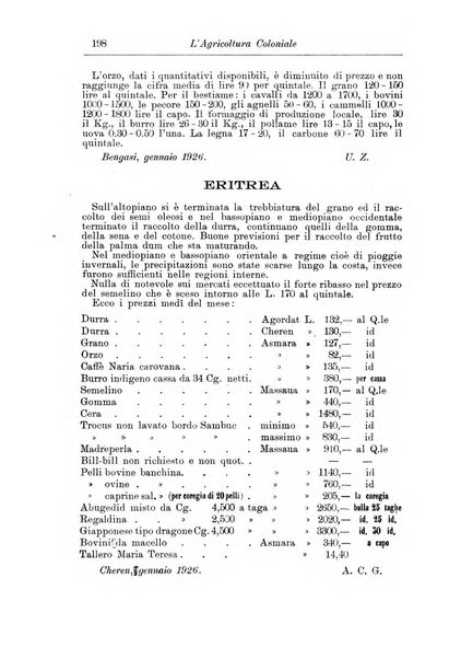 L'agricoltura coloniale organo dell'Istituto agricolo coloniale italiano e dell'Ufficio agrario sperimentale dell'Eritrea