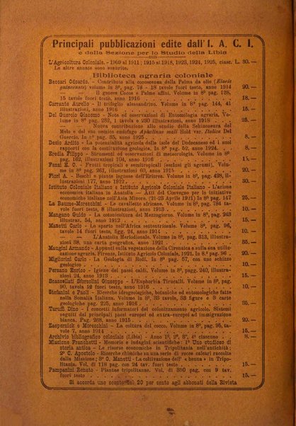 L'agricoltura coloniale organo dell'Istituto agricolo coloniale italiano e dell'Ufficio agrario sperimentale dell'Eritrea