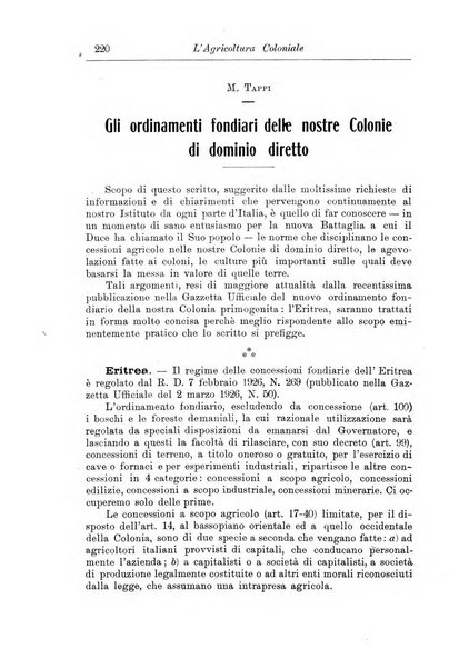 L'agricoltura coloniale organo dell'Istituto agricolo coloniale italiano e dell'Ufficio agrario sperimentale dell'Eritrea