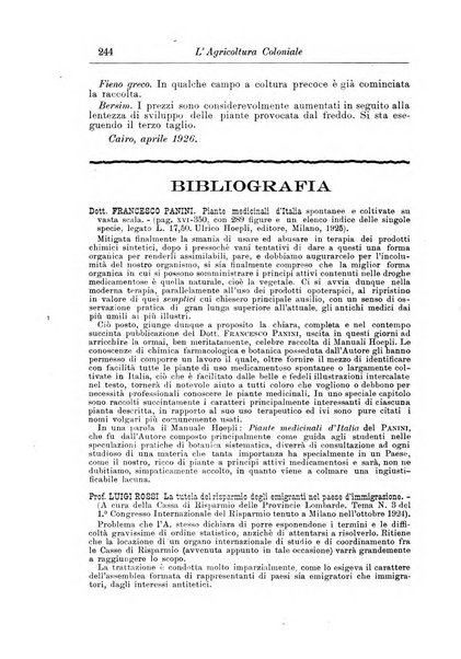 L'agricoltura coloniale organo dell'Istituto agricolo coloniale italiano e dell'Ufficio agrario sperimentale dell'Eritrea