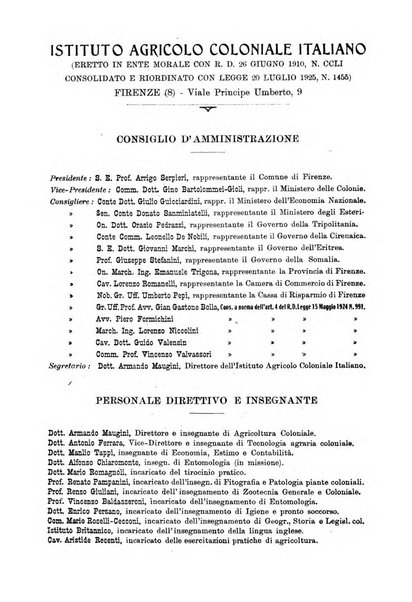 L'agricoltura coloniale organo dell'Istituto agricolo coloniale italiano e dell'Ufficio agrario sperimentale dell'Eritrea