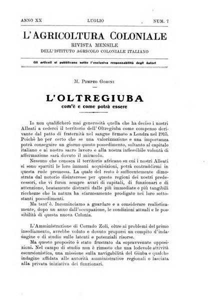 L'agricoltura coloniale organo dell'Istituto agricolo coloniale italiano e dell'Ufficio agrario sperimentale dell'Eritrea