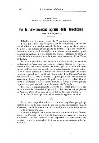 L'agricoltura coloniale organo dell'Istituto agricolo coloniale italiano e dell'Ufficio agrario sperimentale dell'Eritrea