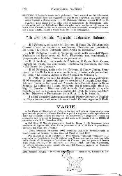 L'agricoltura coloniale organo dell'Istituto agricolo coloniale italiano e dell'Ufficio agrario sperimentale dell'Eritrea