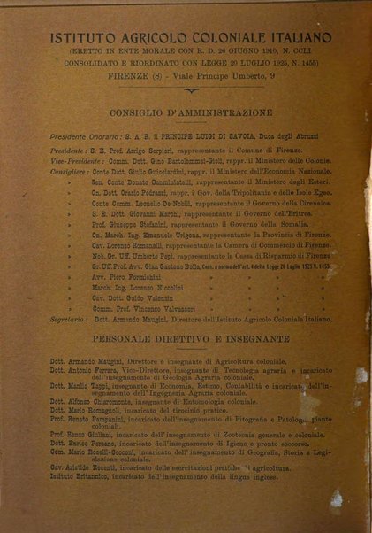 L'agricoltura coloniale organo dell'Istituto agricolo coloniale italiano e dell'Ufficio agrario sperimentale dell'Eritrea