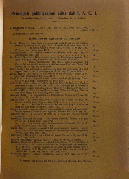 L'agricoltura coloniale organo dell'Istituto agricolo coloniale italiano e dell'Ufficio agrario sperimentale dell'Eritrea