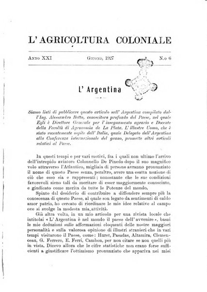 L'agricoltura coloniale organo dell'Istituto agricolo coloniale italiano e dell'Ufficio agrario sperimentale dell'Eritrea